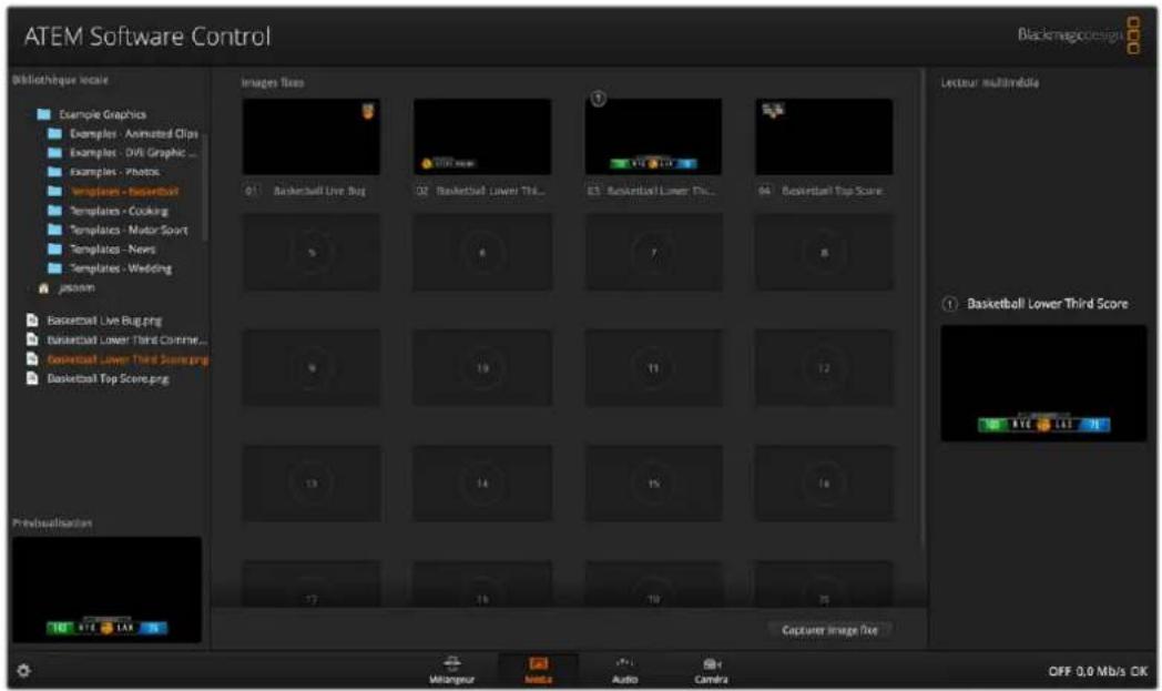 ATEM Software Control Blackmagic design Bibliothèque locale Examples Graphics Examples - Animated Clips Examples - DVD Graphic ... Examples - Photos Templates - Basketball Templates - Cooking Templates - Motor Sport Templates - News Templates - Wedding japon Basketball Live Bug.png Basketball Lower Third Comment... Basketball Lower Third Scanning Basketball Top Score.png Images files 01 Basketball Live Bug 02 Basketball Lower Title... 03 Basketball Lower Title... 04 Basketball Top Score Lecteur multimalle ① Basketball Lower Third Score Capture Image file 1112 112 113 114 115 116 117 118 119 120 121 122 123 124 125 126 127 128 129 130 131 132 133 134 135 136 137 138 139 140 141 142 143 144 145 146 147 148 149 150 151 152 153 154 155 156 157 158 159 160 161 162 163 164 165 166 167 168 169 170 171 172 173 174 175 176 177 178 179 180 181 182 183 184 185 186 187 188 189 190