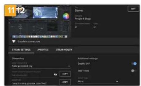 11 12 Stream Settings ANALYSIS STREAM WIDTH Stream key Auto generated key Additions settings Enable SMS MID - video Import Help to temp outside samples COPY COM