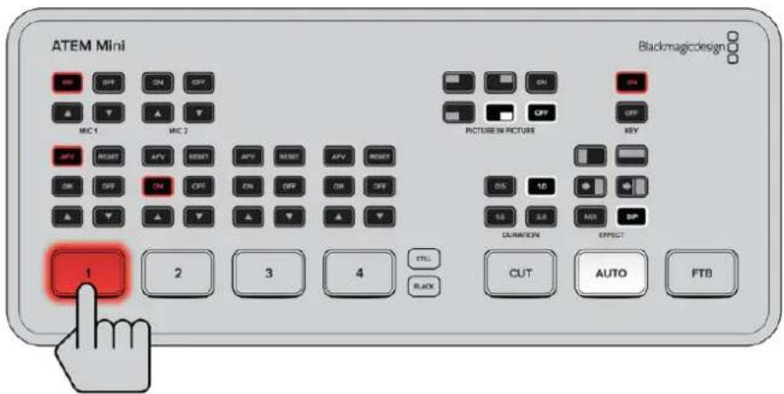 ATEM Mini Blackmagicdesign MIC 1 MIC 2 PICTURE IN PICTURES KEY AFV RESET AFV RESET AFV RESET AFV RESET ON OFF ON OFF ON OFF ON OFF 05 10 55 2.5 MIN 40 DURATION EFFECT 1 2 3 4 STL. BLACK CUT AUTO FTB