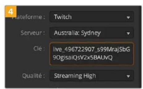 4 Plateforme : Twitch Serveur : Australia: Sydney Clé : live_496722907_s99MrajSbG 90gisaiQsV2x5BAUvQ Qualité : Streaming High