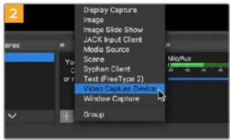 Display Capture Image Image Slide Show JACK Input Client Media Source Scene Syphon Client Text (FreeType 2) Video Capture Device Window Capture Group