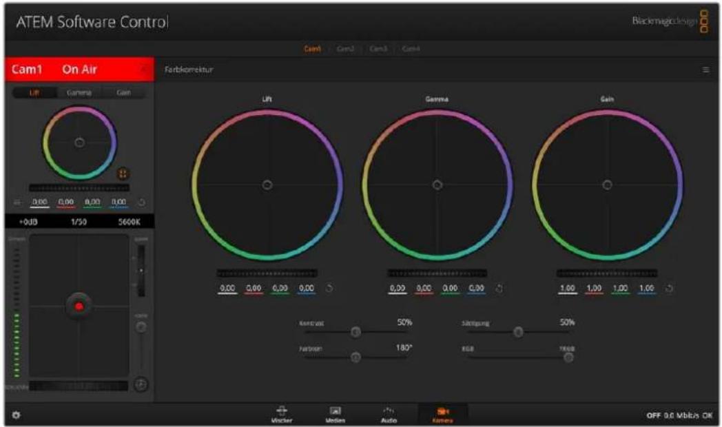 ATEM Software Control Blackmagic design Cam1 On Air LIF Gamma Gain +0dB 1/50 5600K Farbiorektur LIF Gamma Gain 0.00 0.00 0.00 0.00 0.00 0.00 0.00 0.00 0.00 0.00 0.00 0.00 1.00 1.00 1.00 1.00 Kontroll 50% Fattson 180° Sättigung 50% RGB 76dB Wacker Modem Audio Kamera OFF 9.0 Mbbls OK