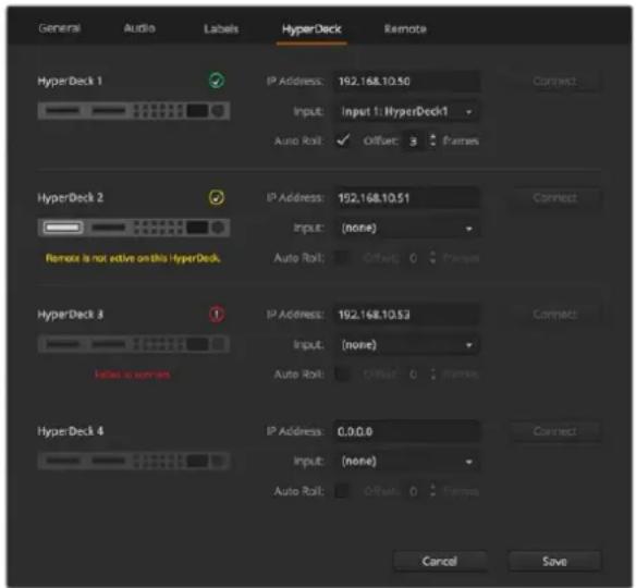 Blackmagic Design ATEM 2 - Paramètres de l'onglet hyperdeck - 1