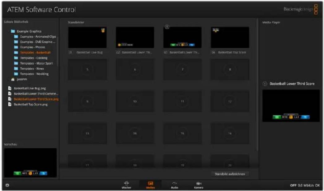 ATEM Software Control Blackmagic design Lokale Blokoshah Example Graphics Examples - Animated Clips Examples - DME Graphics ... Examples - Photos Templates - Basketball Templates - Cooking Templates - Motor Sport Templates - News Templates - Wedding jasarm Basketball Live Bug.png Basketball Lower Third Scene... Basketball Lower Third Score Jing Basketball Too Score.png Vorschau Standbicker 01 Basketball Live Bug 02 Basketball Lower Thi... 03 Basketball Lower Thi... 04 Basketball Top Score Media Player ① Basketball Lower Third Score ATC LIST 11 Standbild aufzeichnen OFF 9.0 MbUs OK