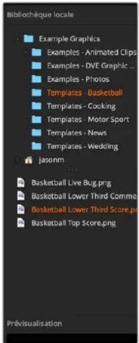 Bibliothèque locale Example Graphics Examples - Animated Clips Examples - DVE Graphic ... Examples - Photos Templates - Basketball Templates - Cooking Templates - Motor Sport Templates - News Templates - Wedding jasonm Basketball Live Bug.png Basketball Lower Third Commel Basketball Lower Third Score.png Basketball Top Score.png Prévisualisation