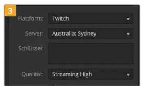 3 Platform: Twitch Server: Australia: Sydney Schlüssel: Qualität: Streaming High