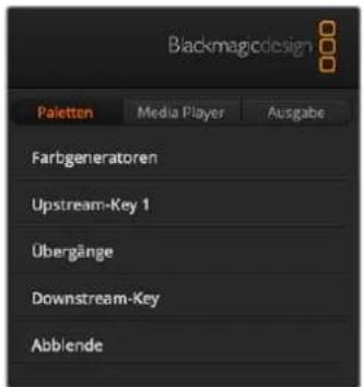 Blackmagicdesign Paletton Media Player Ausgabe Farbgeneratoren Upstream-Key 1 Übergänge Downstream-Key Abblende