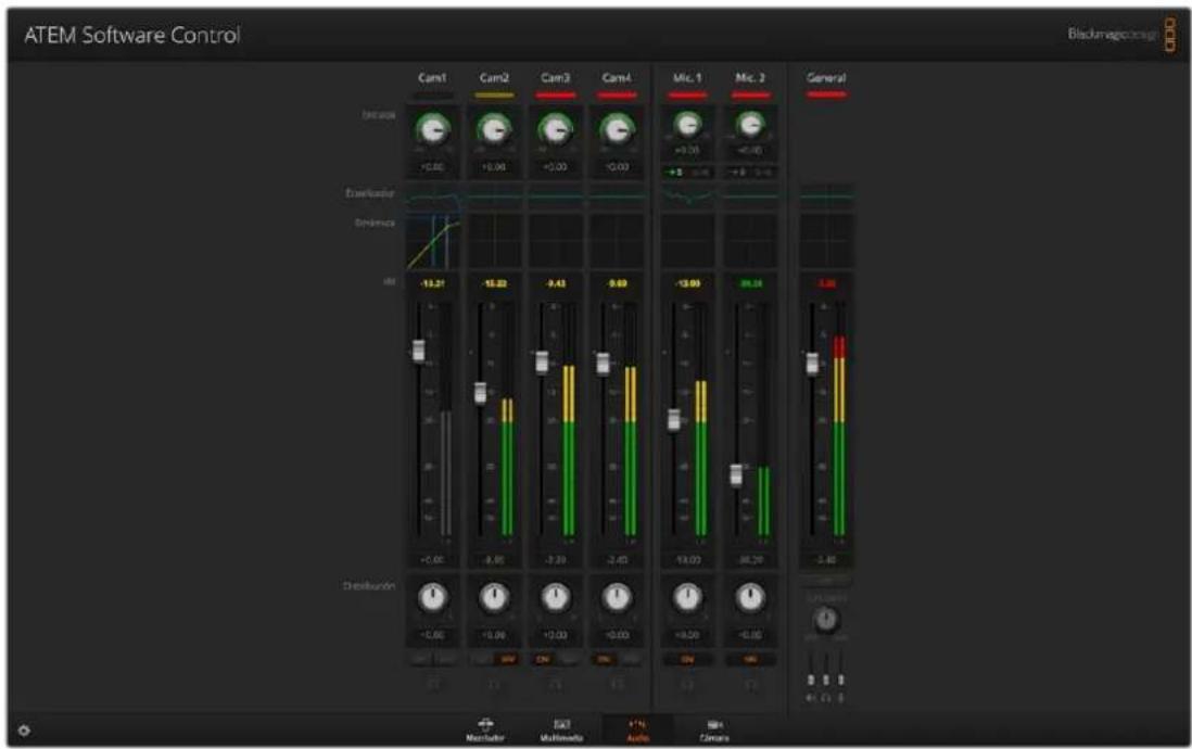 ATEM Software Control Blackmagic.org General Cam1 Cam2 Cam3 Cam4 Mic. 1 Mic. 2 -0.00 -0.00 -0.00 -0.00 Einklass Einklasser Einklass -13.21 15.22 9.43 9.69 -13.05 24.28 -0.00 8.95 3.39 2.45 13.03 36.29 Distribution -0.00 -0.00 +0.00 -0.00 Maculator Multimodal Audio Camera