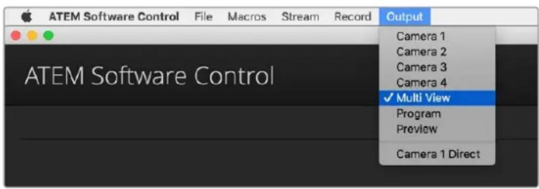 ATEM Software Control File Macros Stream Record ATEM Software Control Camera 1 Camera 2 Camera 3 Camera 4 ✓ Multi View Program Preview Camera 1 Direct
