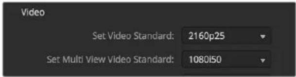 Video Set Video Standard: 2160p25 Set Multi View Video Standard: 1080l50