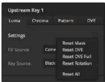 Upstream Key 1 Luma Chroma Pattern DVE Settings Fill Source: Carne Reset Mask Reset DVE Reset DVE Full Key Source: Black Reset Rotation Reset All
