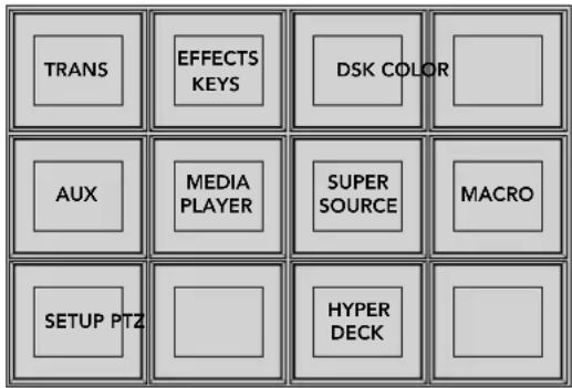 TRANS EFFECTS KEYS DSK COLOR AUX MEDIA PLAYER SUPER SOURCE MACRO SETUP PTZ HYPER DECK