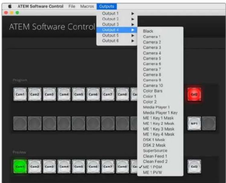 ATEM Software Control File Macros Outputs Output 1 Output 2 Output 3 Output 4 Output 5 Output 6 Black Camera 1 Camera 2 Camera 3 Camera 4 Camera 5 Camera 6 Camera 7 Camera 8 Camera 9 Camera 10 Color Bars Color 1 Color 2 Media Player 1 Media Player 1 Key ME 1 Key 1 Mask ME 1 Key 2 Mask ME 1 Key 3 Mask ME 1 Key 4 Mask DSK 1 Mask DSK 2 Mask SuperSource Clean Feed 1 Clean Feed 2 ✓ ME 1 PGM ME 1 PVW