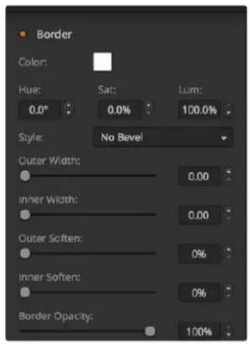 Border Color: Hue: 0.0° Sat: 0.0% Lum: 100.0% Style: No Bevel Outer Width: 0.00 Inner Width: 0.00 Outer Soften: 0% Inner Soften: 0% Border Opacity: 100%