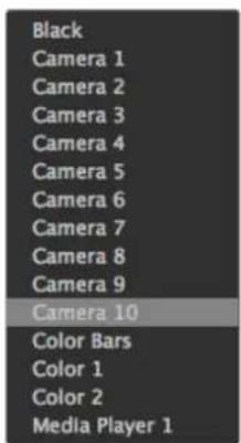 Black Camera 1 Camera 2 Camera 3 Camera 4 Camera 5 Camera 6 Camera 7 Camera 8 Camera 9 Camera 10 Color Bars Color 1 Color 2 Media Player 1