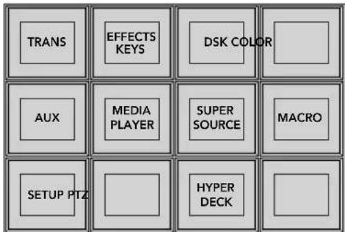 TRANS EFFECTS KEYS DSK COLOR AUX MEDIA PLAYER SUPER SOURCE MACRO SETUP PTZ HYPER DECK