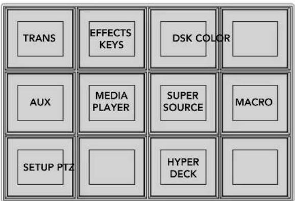 TRANS EFFECTS KEYS DSK COLOR AUX MEDIA PLAYER SUPER SOURCE MACRO SETUP PTZ HYPER DECK