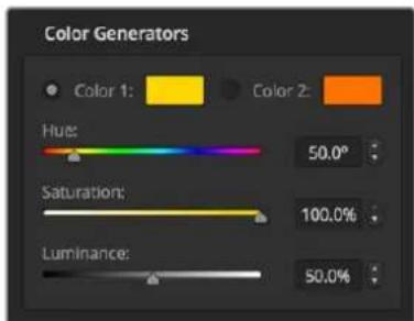 Color Generators Color 1: Color 2: Hue: 50.0° Saturation: 100.0% Luminance: 50.0%