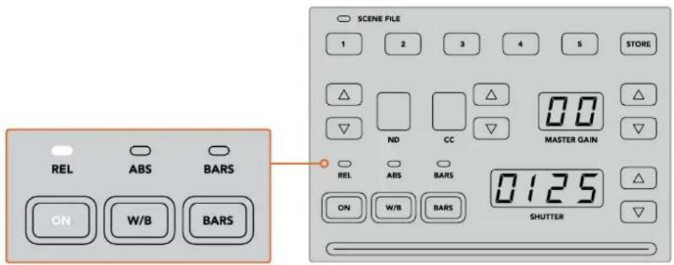 REL ABS BARS ON W/B BARS SCENE FILE 1 2 3 4 5 STORE △ ND CC 0.0 MASTER GAIN REL ABS BARS 0125 ON W/B BARS SHUTTER