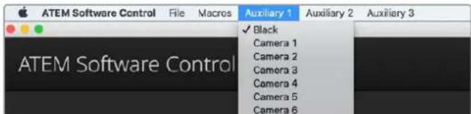 ATEM Software Control File Macros Auxiliary 1 Auxiliary 2 Auxiliary 3 ✓ Black Camera 1 Camera 2 Camera 3 Camera 4 Camera 5 Camera 6