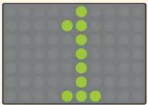 Image showing a vertical sequence of green dots forming an '1' shape on a gray grid background.