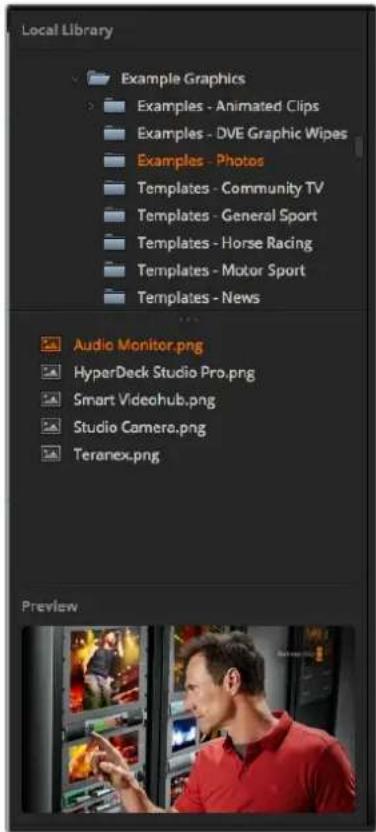 Local Library Example Graphics Examples - Animated Clips Examples - DVE Graphic Wipes Examples - Photos Templates - Community TV Templates - General Sport Templates - Horse Racing Templates - Motor Sport Templates - News Audio Monitor.png HyperDeck Studio Pro.png Smart Videohub.png Studio Camera.png Teranex.png Preview