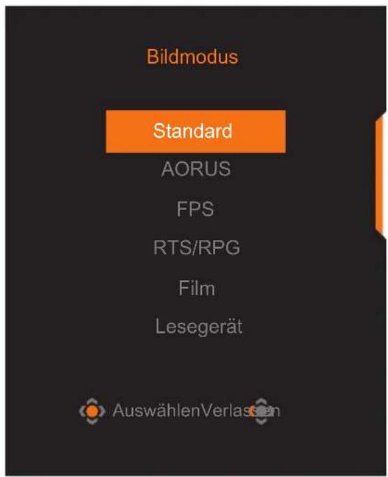 Bildmodus Standard AORUS FPS RTS/RPG Film Lesegerät AuswählenVerlassen