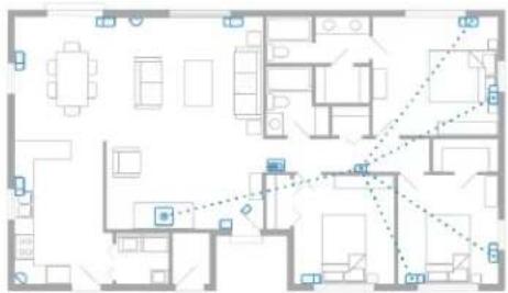 Floor plan diagram with room labels and spatial connections, showing layout of furniture and fixtures