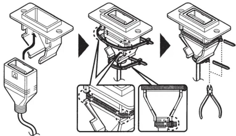 Technical diagram illustrating the assembly of a device with labeled parts and steps, including disassembly, assembly, and tooling.