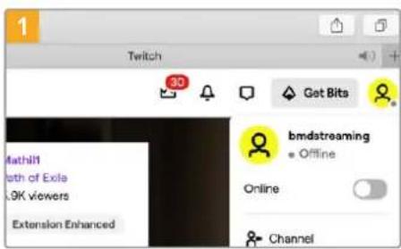 1 Twitch 30 Get Bits Mathifl ath of Exla .9K viewers Extension Enhanced bmdstreaming • Offline Online Channel