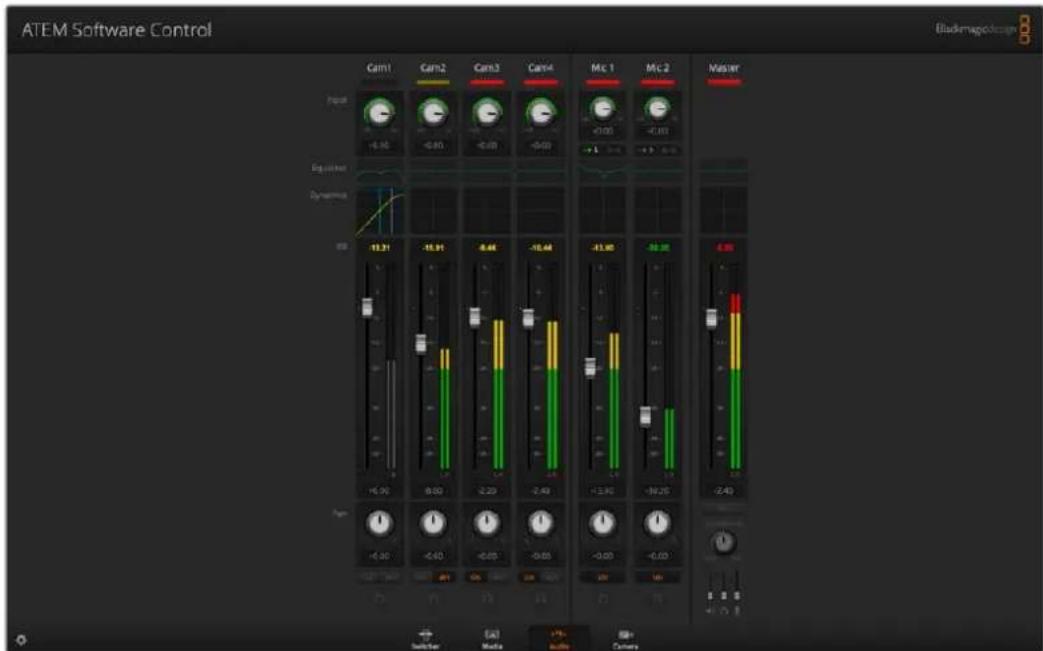 ATEM Software Control | Channel | Amplitude (%) | | :--- | :--- | | Cam1 | -6.10 | | Cam2 | -0.85 | | Cam3 | -0.05 | | Cam4 | -0.05 | | Mc1 | -0.05 | | Mc2 | -0.05 | | Master | -0.05 | | Equator | -11.31 | | Dynamics | -15.91 | | Am | -0.05 | | Am | -2.20 | | Am | -2.43 | | Am | -23.80 | | Am | -26.…