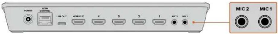 POWER ATEM CONTROL USB OUT HDMI/OUT 4 3 3 1 MIC 3 MIC 1 MIC 2 MIC 1