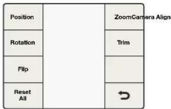 graph TD A["Position"] --> B["ZoomCamera Align"] C["Rotation"] --> D["Trim"] E["Flip"] --> F["✓"]