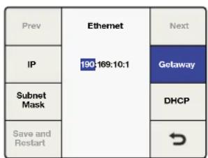 Prev IP Subnet Mask Save and Restart Ethernet 190-169:10:1 Next Gotaway DHCP