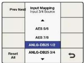 Prev Next Input Mapping Input 3/4 Source AES 5/6 AES 7/8 ANLG-DB25 1/2 Reset All ANLG-DB25 3/4