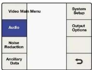 Video Main Menu Audio Noise Reduction Ancillary Data System Setup Output Options →