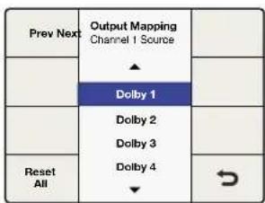 Prev Next Output Mapping Channel 1 Source ▲ Dolby 1 Dolby 2 Dolby 3 Dolby 4 Reset All