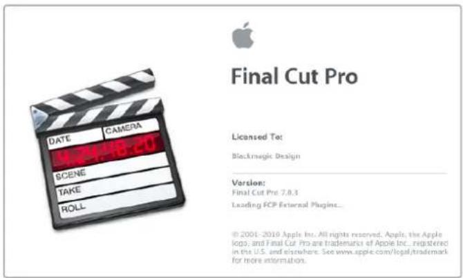 Final Cut Pro Licensed To: Blackmagic Design Version: Final Cut Pro 7.8.3 Leading FCP External Plagins... © 2001-2019 Apple Inc. All rights reserved. Apple, the Apple logo, and Final Cut Pro are trademarks of Apple Inc... registered in the U.S. and elsewhere. See www.apple.com/legal/trademark for mo…