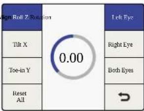Right Roll Z Rotation Tilt X 0.00 Left Eye Right Eye Toe-in Y Both Eyes Reset All