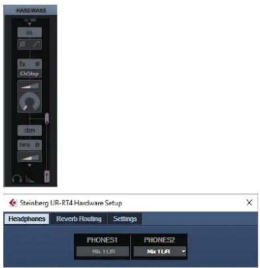 HARDWARE in x 0 ClStrp dim rev 0 Steinberg UR-RT4 Hardware Setup Headphones Reverb Routing Settings PHONES1 PHONES2 Mix 1UR Mix 1UR