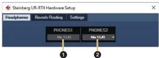 Steinberg UR-RT4 Hardware Setup Headphones Reverb Routing Settings PHONES1 PHONES2 No 1UR No 1UR ① ②