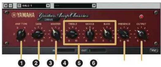 YAMAHA Guiters Analog Classing DRIVE AMP TYPE GAIN MASTER TROOL MIDDLE BASS PREFERENCE OUTPUT OUT 2 VST