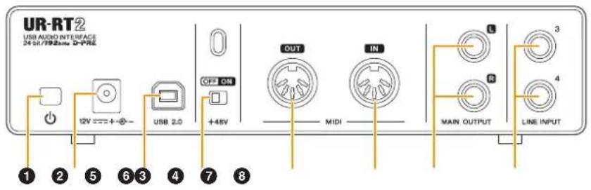 UR-RT② USB AUDIO INTERFACE 24-56/1982time D-PRE 12V === + - + USB 2.0 +48V OUT MIDI IN MAIN OUTPUT LINE INPUT 1 2 5 6 3 4 7 8 L R 3 4