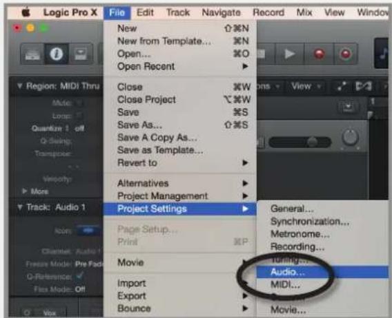 Audient iD44 - File > Project Settings > Audio - 1
