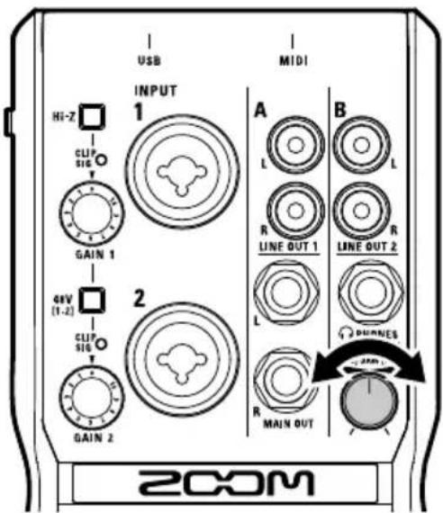 USB MIDI INPUT 1 HI-Z CLIP SIG GAIN 1 48V (1-2) CLIP SIG GAIN 2 A L R LINE OUT 1 R LINE OUT 2 L R MAIN OUT B L R RUNNES 200M 2COM