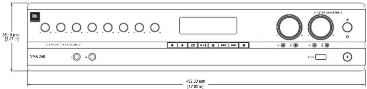 88.10 mm [3.47 in] MASTER 2 MASTER 1 122 MUSIC 1 456 MUSIC 2 VMA 260 432.00 mm [17.00 in]