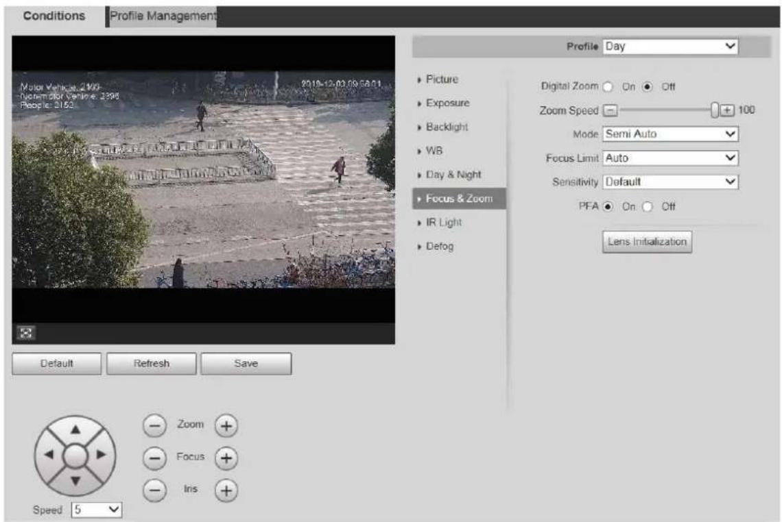 Dahua Technology SD42C212I-HC-S3 - Step 1 Select Setting > Camera > Conditions > Conditions > Focus & Zoom. - 1