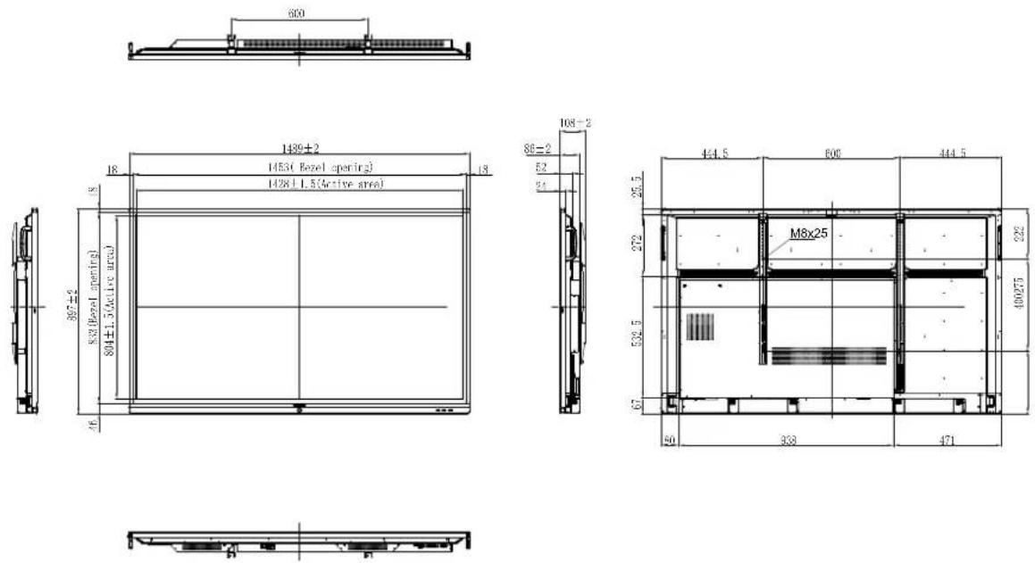 AG Neovo IFP-6502 - Display Dimensions - 1