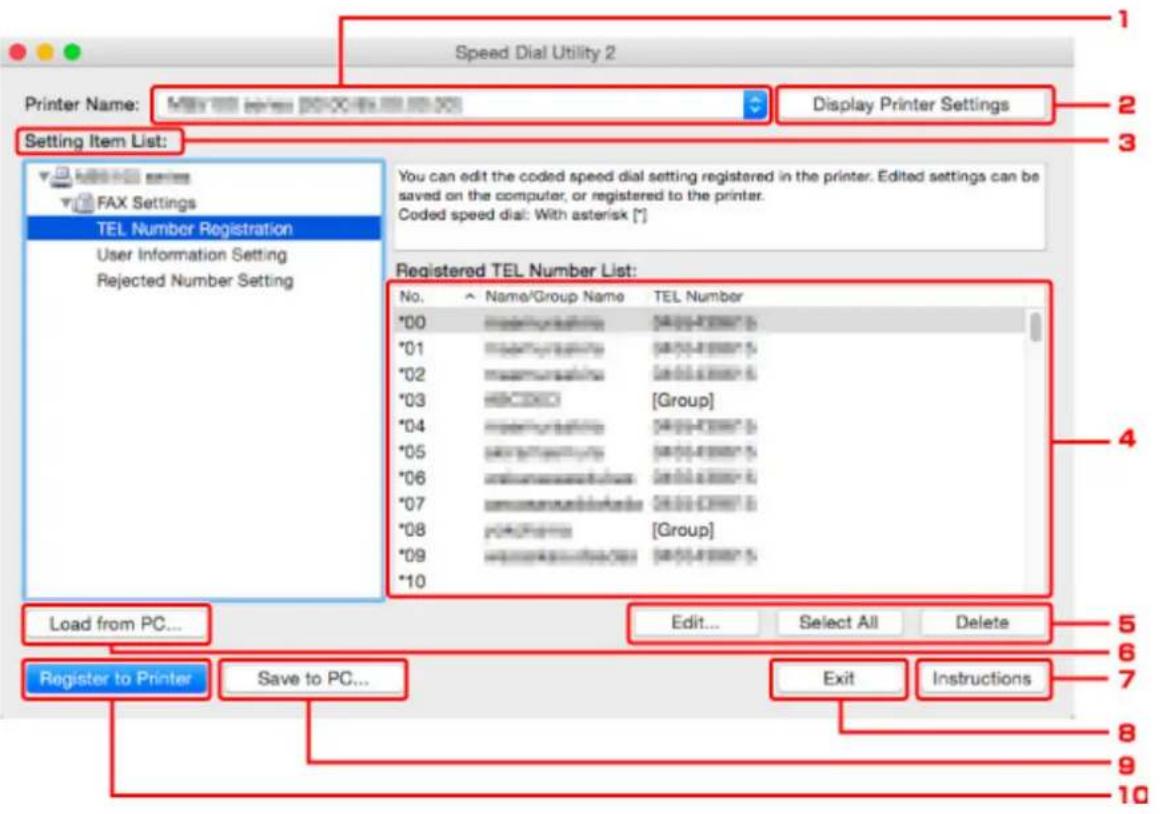 CANON Pixma TR4520 - Speed Dial Utility2 Dialog - 1