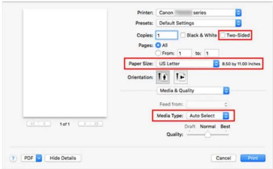 CANON Pixma TR4520 - Check print settings - 1